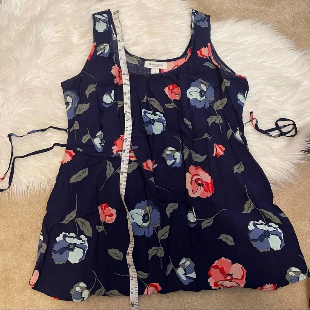 Motherhood Maternity Navy & Pink Floral Printed Babydoll Tie Waist Top Medium - Picture 5 of 9